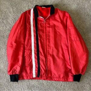 Vintage 1970s Great Lakes Red Jacket Mens Medium Fleece Lined Full Zip Bomber